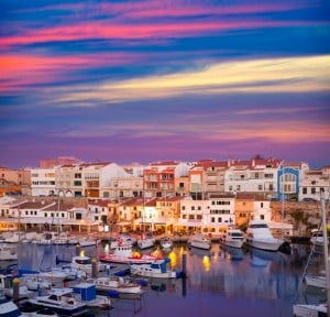 Ciutadella Menorca marina Port sunset with boats
